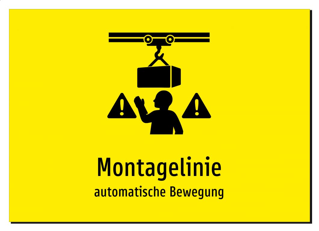 31773-DE-S-09 | Montagelinie - automatische Bewegung | Aluminiumschild A2, 594 x 420mm | mit Symbolgrafik und Text