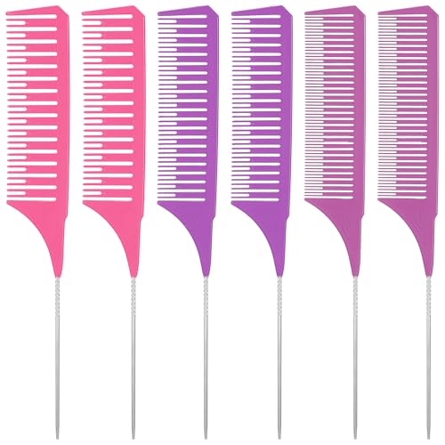 TIESOME 6 Stück Strähnenkamm, Strähnchenkamm Strähnchen Farbe Comb Set Stielkamm Friseur Frisierkamm Set Frauen Comb Haarkamm Haar Kamm Friseur Färbekamm Highlight(Rosa, Lila, Hellviolett)