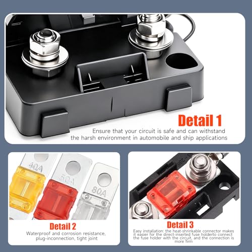 4 Stück Midi Sicherungshalter Kfz Sicherungshalters mit 6 Stück 40A 50A 80A Mega Sicherungshalter KFZ Sicherungen KFZs für Auto, Boots, Suv, LKWs, Fahrzeuge, mit 8 Terminal Sicherungsclips