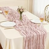 Otauoaea Camino de Mesa Rosa Vintage 50 x 300 cm - Rustico de Tela de Queso - Table Runner Boho Decoración de Bodas, Cenas, Cumpleaños, Fiestas - 1 Pieza