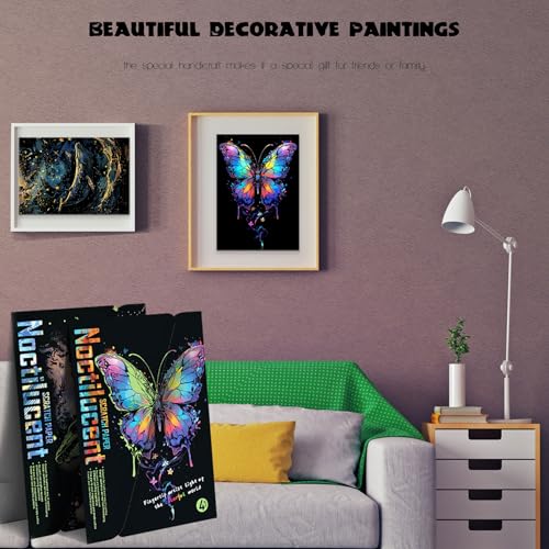 adult crafts glow in the dark scratch art rainbow painting paper 8 sheet with tools landscape scratchboard for teens amp adults fun creative craft toygiftsdecora4-noctilucent butterfly whale