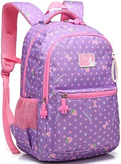 Kid Girl School Backpack Water Resistant Elementary Dot Bookbag with Chest Strap (Purple)