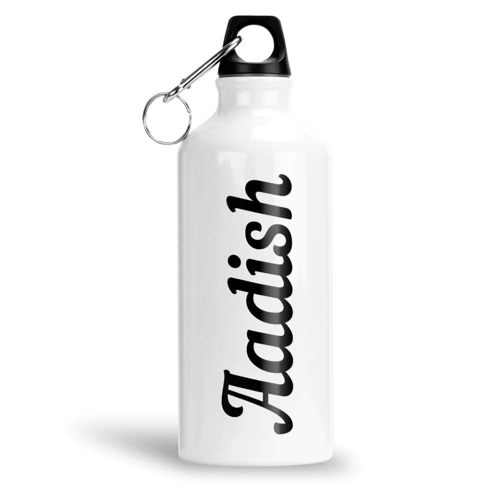 FurnishFantasy Personalised 750ml Aluminium Water Bottle for Kids - Best Birthday Gift for Son, Daughter, Brother, Sister, Return Gift for kids - Color - White, Name - Aadish