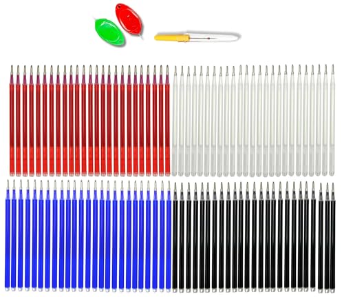 Image of ZENITH pack of 100 Multicolor Fabric Marker Refills Pen Sewing Accessories Kit, Heat Erasable, 4 Colours with 2pc Threader & 1 Seam Ripper, for Sewing and Quilting (100 Multicolor Refills with 2 Threader & 1 Seam Ripper)