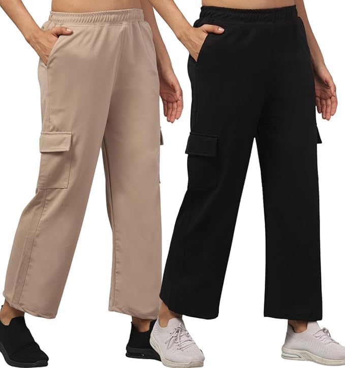 kosweem Women & Girls Cargo Pants Relaxed Straight Fit Trousers with 4 Utility Pockets, Elastic Waist, Twill Fabric Comfortable Bottom Wear for Casual Wear, Travel & College-picture-41