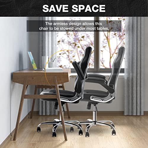 Image of OLIXIS Ergonomic Gaming Office Chair - PU Leather Executive Swivel Computer Desk Chair with Flip-up Armrests and Lumbar Support for Working, Studying, Gaming, Grey, Black (95black)