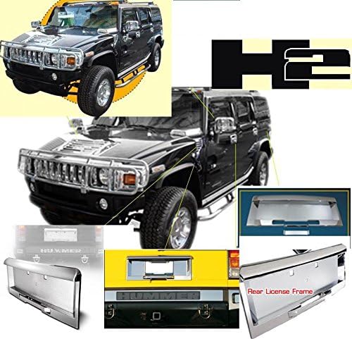 Hummer H2 H-2 H 2 Chrome Rear License Plate Frame Cover Trim Set Exterior Abs Molding Trim Set 2006 2007 2008 2009