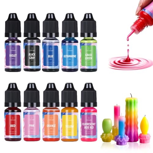 10 Colours Candle Dye for Soy Wax Oil-Based Highly Concentrate Candle Dye for Highly Concentrated Natural Paraffin Soy Gel Beeswax Each 10ML