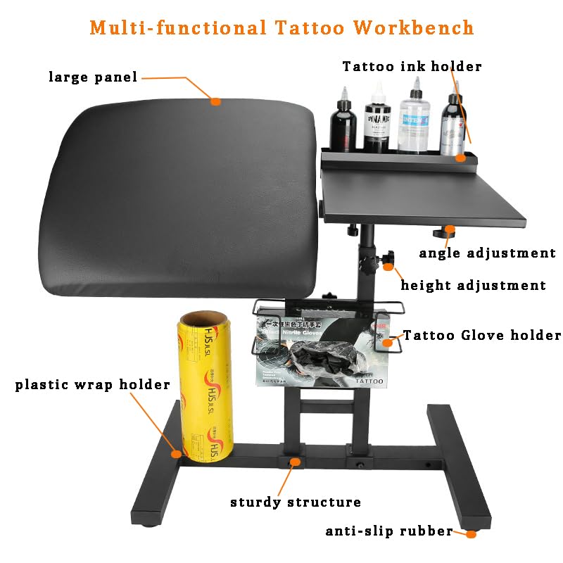 Tattoo Arm Rest Workbench, Heavy Duty Stand with Shelf for Ink & Tools image 5