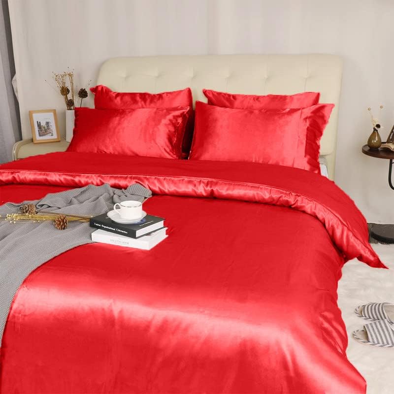 Roch Linen Juego de sábanas de satén de seda de 4 piezas, sábanas de seda pura, sábana bajera de satén de seda, plano de satén de seda, funda de