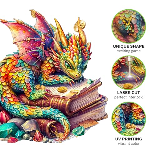 Jigfoxy Rompecabezas de Madera para Adultos, Puzzle en Forma de Dragón con 100 Piezas miniatura 4