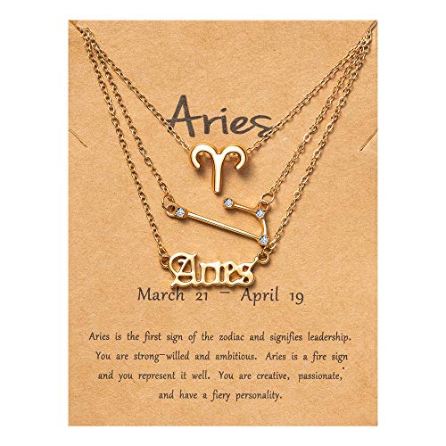PANTIDE 3Pcs Aries Zodiac Layer Necklaces for...
