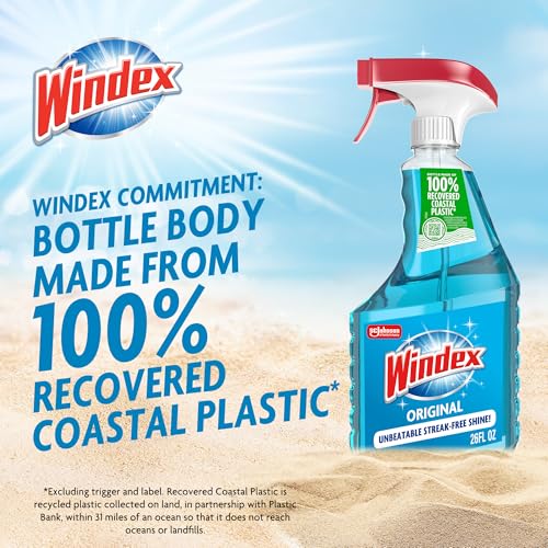 Image of Windex Glass and Window Cleaner Spray Bottle, Packaging Designed to Prevent Leakage and Breaking, Surface Cleaning Spray, Original Blue Scent, 23 Fl Oz (Pack of 2)