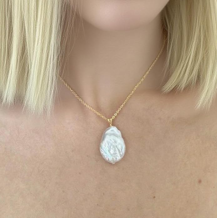 Freshwater Cultured Baroque Pearls Necklace in White|18K Gold Plated | 925 Sterling Silver|Jewelry Gift for Women - Image 3