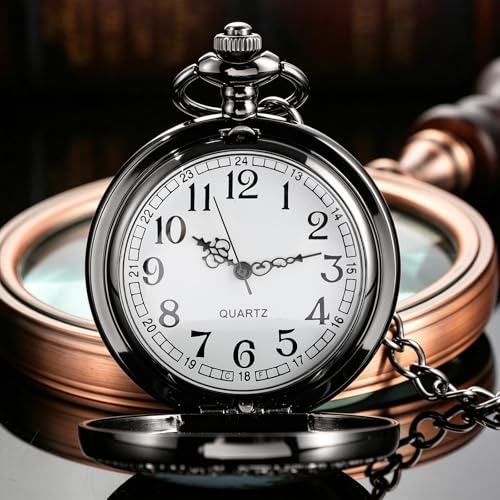 Image of Deer Pocket Watch for Men Pocket Watches with Chain Gift for Father's Day | Vintage Deer Case Pocket Watch Mens Quartz Watches with Chains Christmas Graduation Birthday Gifts Fathers Day