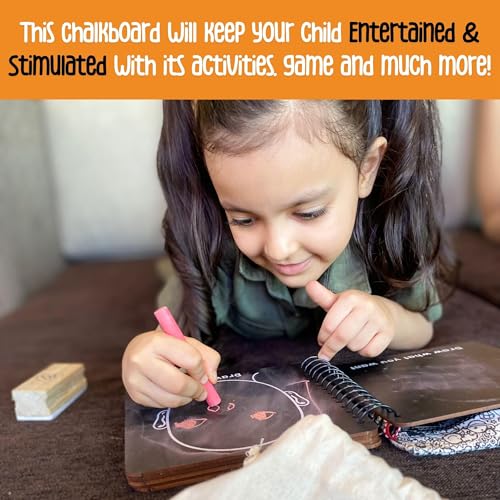 Image of Berrybee Children's Activity Chalkboard Book Portable Free Activities for Kids Erasable Reusable Book 12 Pages 12 Activities One Chalk with Chalkholder 6 x 6 inches Toddler