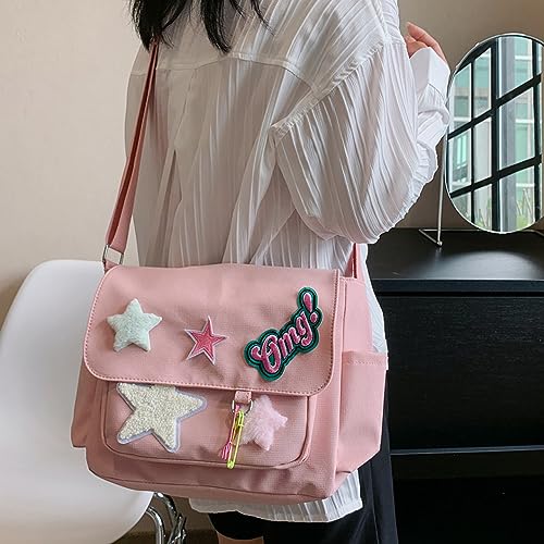 Kawaii Messenger Bag Cute Crossbody Bag Kawaii Aesthetic Shoulder Bag for Women Canvas Flap Messenger Bag2