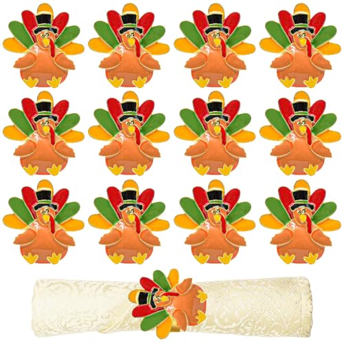 Image of Legigo Set of 12 Turkey Napkin Rings for Thanksgiving Decorations- Thanksgiving Napkin Holder Fall Napkin Rings for Dinner Wedding Banquet Family Gatherings Table Settings Decor Present
