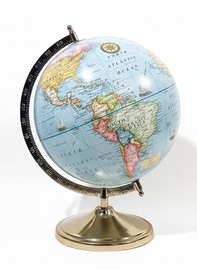 GLOBE DADDY Rotating 10 Inch World Globe with Gold Metal Arc and Stand for Show pieces for Home Décor, Office Decor and Decorations items,Study Table decor Items, Birthday, Party Gifts and Aniversary.