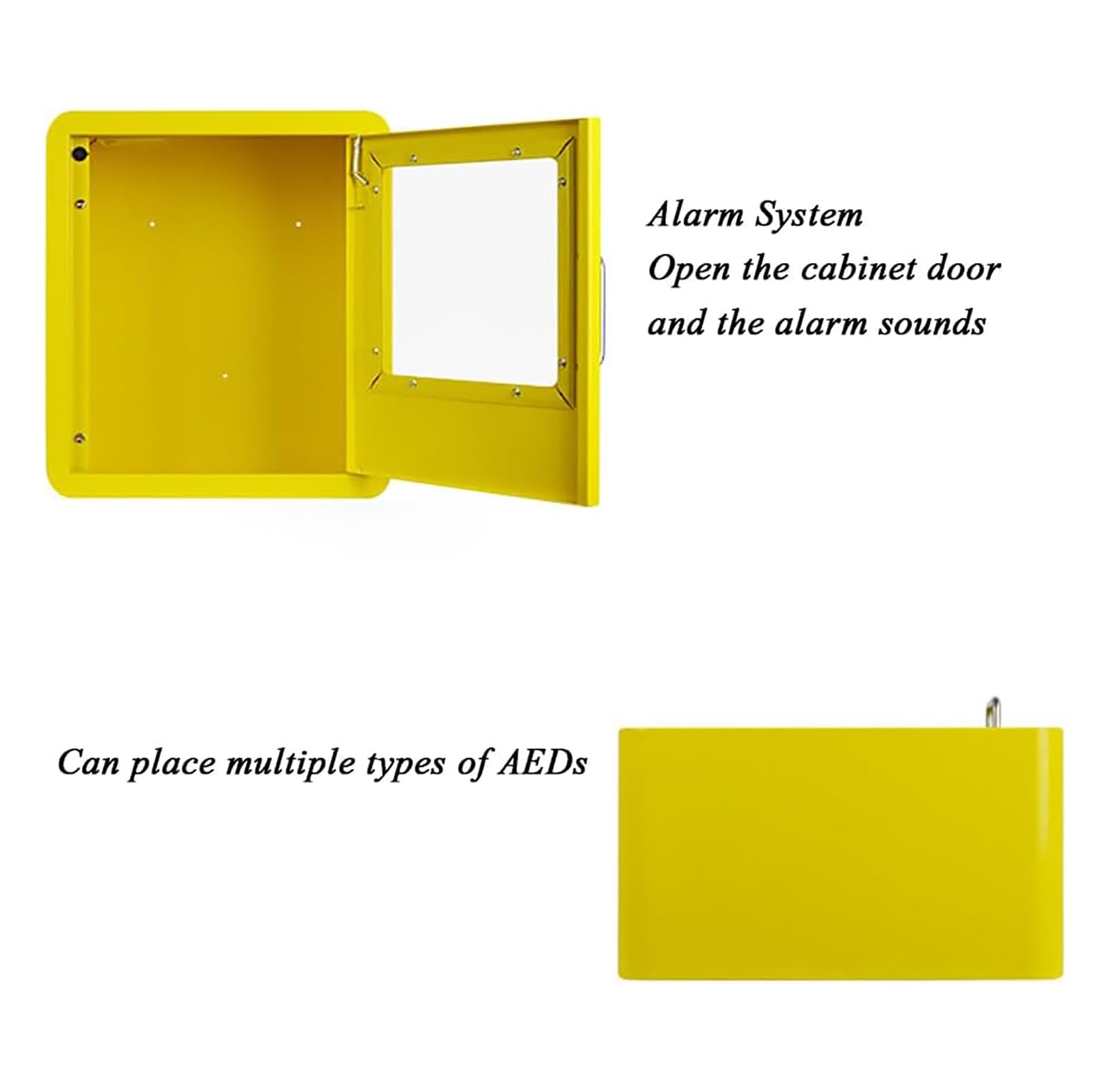 AED-Defibrillator-Aufbewahrungsschränke, wandmontierte AED-Alarmbox mit Griff/Schlüssel und Alarm, transparentem Glasfenster und abgerundetem Eckendesign, für öffentliche Bereiche im Home-Office