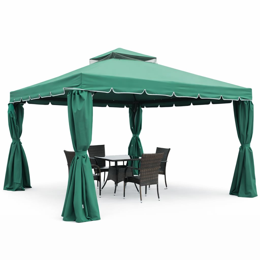4 x 4 Outdoor Canopy Gazebo, Double Roof Patio Roman Gazebo Steel Frame with Netting and Shade Curtains for Garden, Patio, Party Canopy (Green)