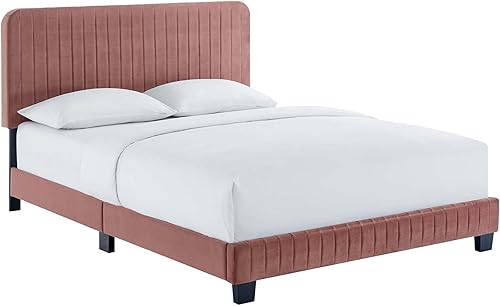 Miniatura 60 de Modway Celine - Base de cama con plataforma de terciopelo capitoné de alto rendimiento, color gris claro Gris,claro,Esmeralda/Sólidos,Gris,Rosa