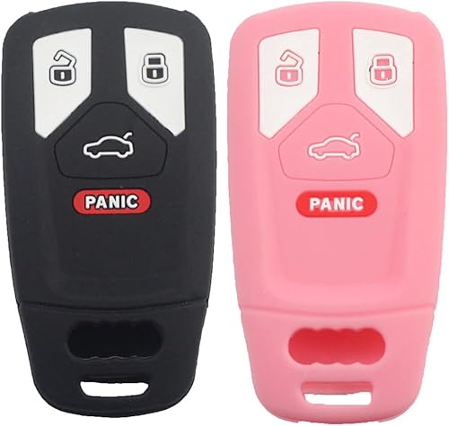 Btopars Funda protectora de piel con 4 botones de goma de silicona inteligente para llavero remoto compatible con Audi Q8 Q7 Q5 A3 A4 A5 A6 A7 A8 TT