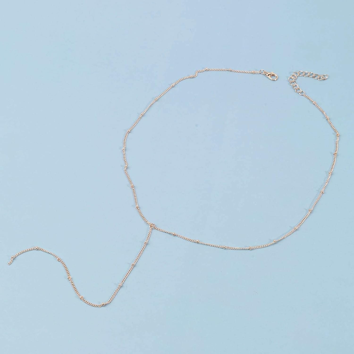 Boho Satellite Y Necklace Gold Ball Chain Necklace Bead Station Y Necklace Long Chain Drop Necklace Minimalist Lariat Necklace Jewelry for Women (Gold) - Image 3