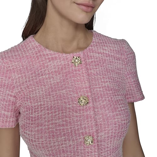 Image of Karl Lagerfeld Women's Short Sleeve Gold Button Up Knit Sheath Mini Dress