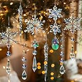 GuassLee 18pcs Crystal Christmas Tree Ornaments - Iridescent Acrylic Snowflake Icicle Drop Crystal Hanging Ornaments for Tree Iridescent Party Decor Christmas Frozen Themed Birthday Decor