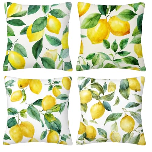 Giyuco Amarillo limón Fundas de Cojines Decorativas Cuadradas de Lino, 65x65cm con Cremallera Oculta para Sofá, Oficina, Silla, Dormitorio, Jardín, Exterior Decoración del Hogar, Juego de 4. H-117