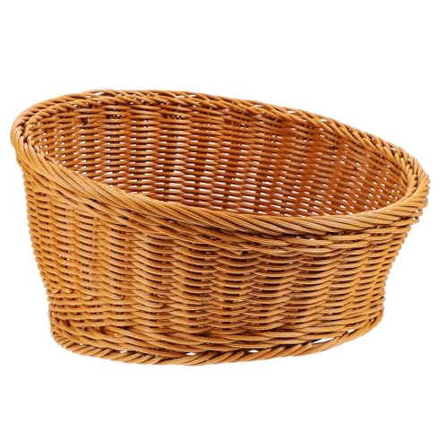 SOLUSTRE Round Woven Rattan Storage Basket Decorative Basket Organizer for Desktop