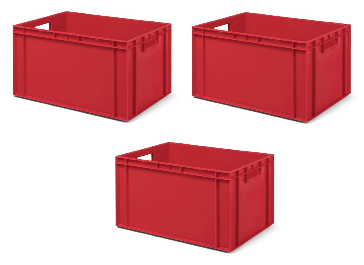 1a-TopStore 3 Stk. Transport-Stapelkasten TK632-0, rot, 600x400x320 mm (LxBxH), aus PP, Volumen: 61 Liter, Traglast: 60 kg, lebensmittelecht, made in Germany, Industriequalität