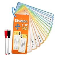 Division Flash Cards 1-12 Division Tables Flash Cards Maths Flashcards for Kids with 2 Dry Erase Pens 1 Rings Math Practice Cards Ducational Math Flashcards for 1st to 6rd Grades Classroom Home Fun