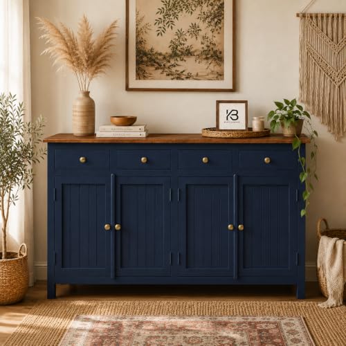 Image of Solid Wood Madrid Sideboard | Sideboard Cabinet (L) | Finish Premium Acrylic Midnight Blue