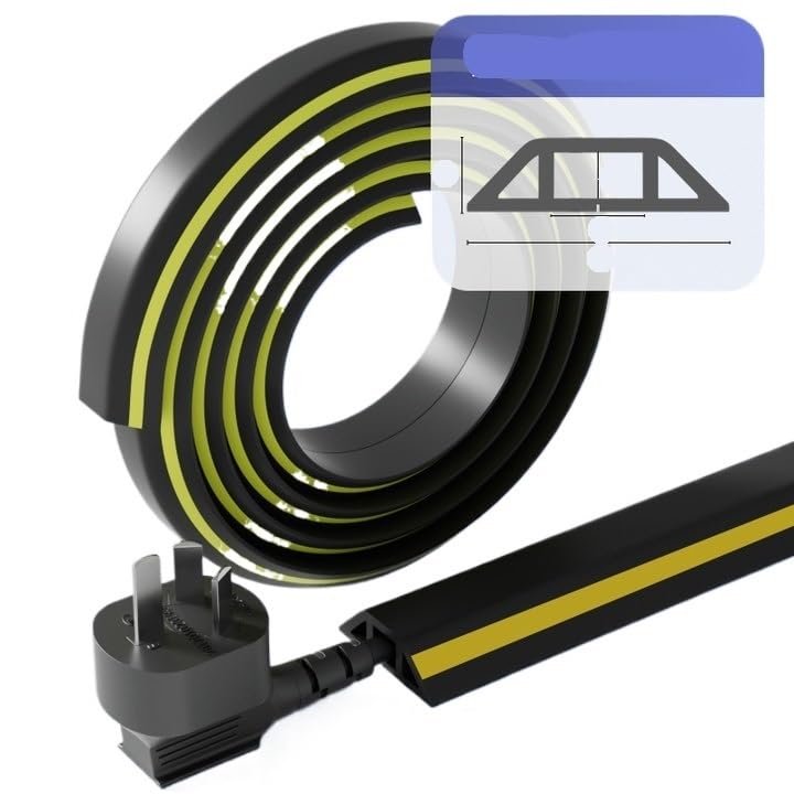 Pasacables Suelo,Canaleta Cables Suelo Protector de cable de piso Protector de cable de piso Protector de cable de alimentación autoadhesivo Extensión de cable de silicona Protege cables(Black Yellow