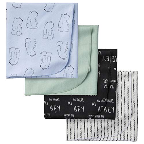 Gerber Baby Boys 4-Pack Flannel Receiving Blanket, Hello Bear, One Size