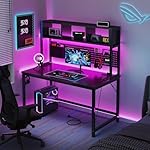 Black Gaming Desk with Hutch and Pegboard - 47 Inch Gaming Desk with Shelves Storage Power Outlets, Computer Teen Work Study Writing Desks for Bedroom Home Office - Image 4