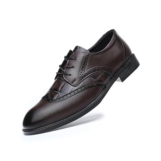 Sapato social masculino Wingtip casual Brogue Oxford sapatos formais para negócios, Marrom escuro, 37
