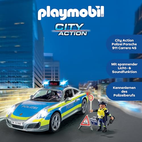 PLAYMOBIL | Cars | Porsche 911 Carrera 4S | Polizei mit Polizei-Licht und Sound | Empfohlen ab 4 Jahren | 70067 – Ansicht 4