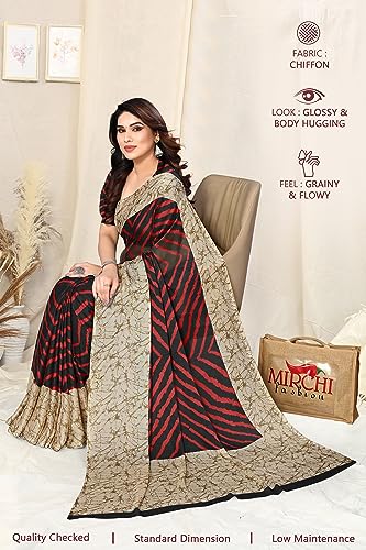 Image of MIRCHI FASHION Women Saree Ethnic Motif Print Chiffon | Breathable Lightweight Plain Weave Sari for Office and Daily Use (Available in 20 Designs)
