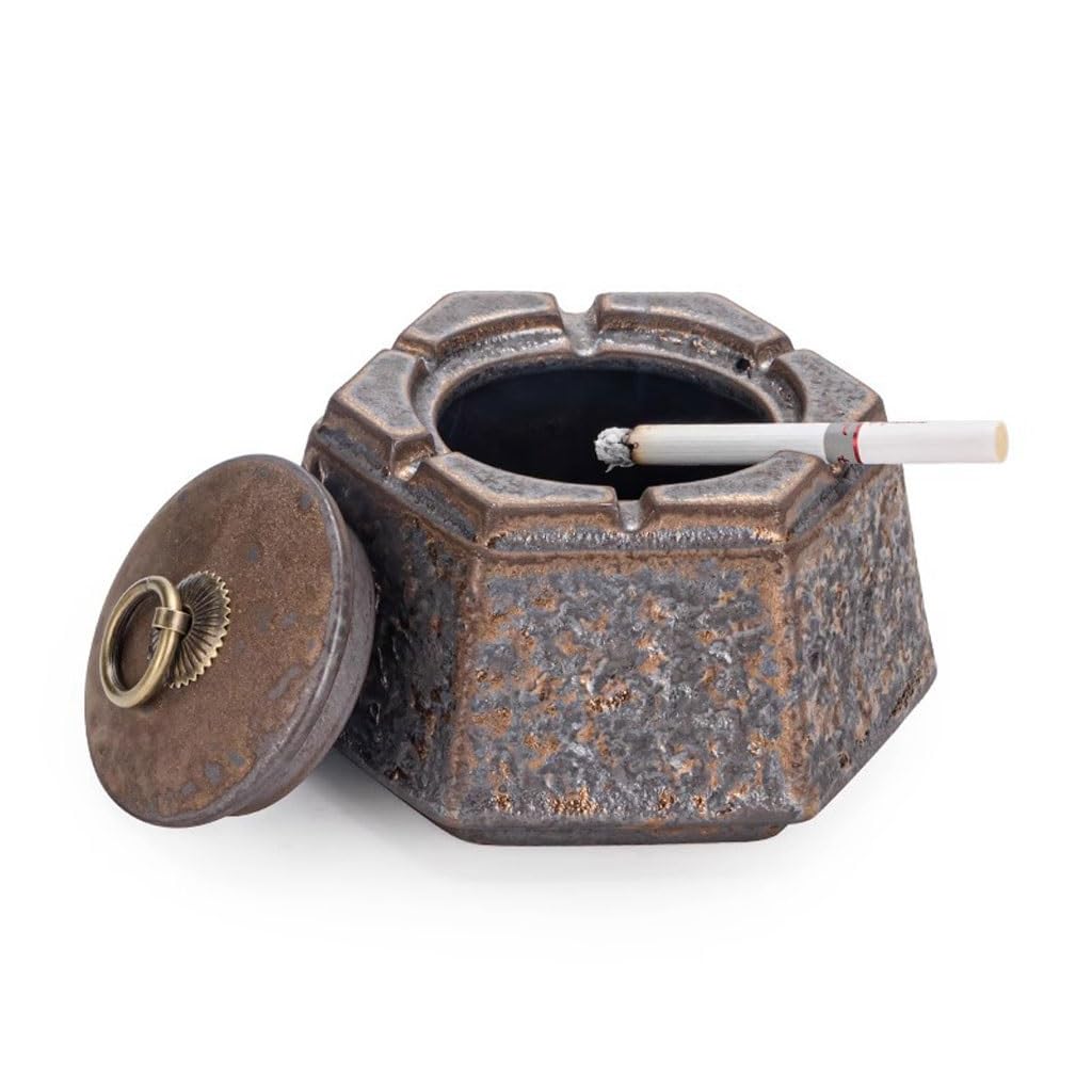 Gthtuhfd Ash Tray Retro Chinese Style Household Ceramic Ashtray Living Room Bedside Tabletop With Lid Design Ashtray For Outside Patio
