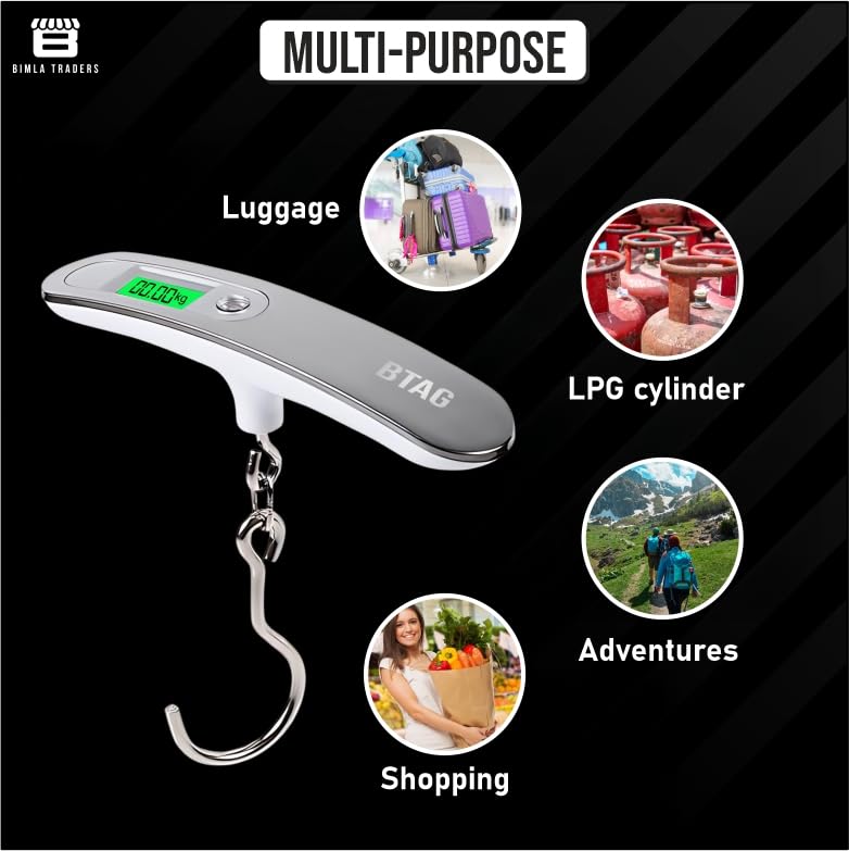 Btag Portable Electronic Luggage Weighing Scale | 50kg/110Lb Digital Handheld Travel Weight Scale with LED Display | Compact & Durable Suitcase/Baggage Weight Checker for Home– Pack of 1(JY-26) 2