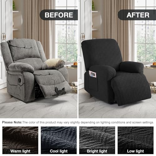 Image of Timeles Recliner Covers Recliner Chair Covers Reclining Couch Covers Sofa Slipcovers Stretch Soft Washable (One-Seater, Black)