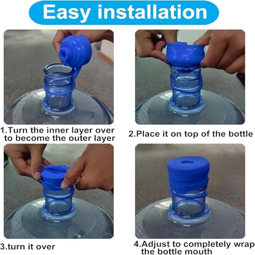 Image of 3 & 5 Gallon Water Jug Cap Reusable, Food Grade Silicone Replacement Gallon Caps for 55mm Standard /Screw /Crown Tops Water Bottle and Water Dispensers, Non-Spill Lids for Anti-Splash, Leak Free (5PCS)