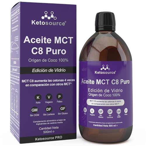 Aceite MCT C8 Puro | Botella de Vidrio | Aumenta las Cetonas...
