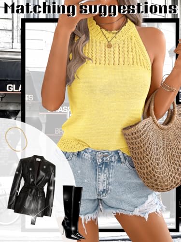 Image of ChiaoLezhee Women's Summer Knit Tank Tops, Racerback High Neck Lightweight Sweater Vest, Dressy Casual Outfits