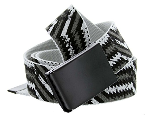 Canvas Military Web Black/White Striped Adjustable Punk Belt Black Metal Buckle 1.5 Inch Wide