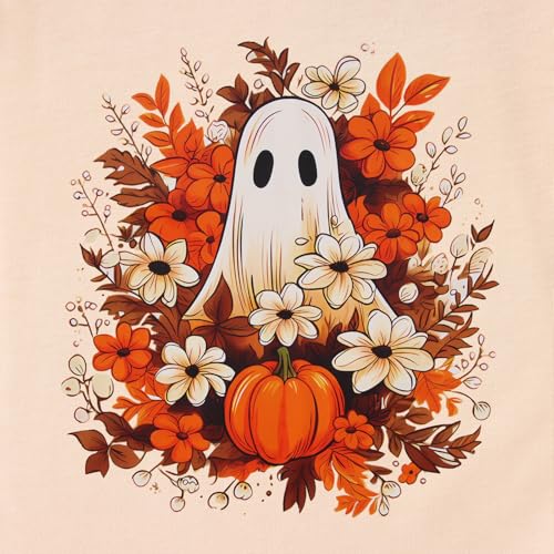 Image of GLIGLITTR Girls Halloween Ghost T Shirt Pumpkin Floral Graphic Tee Tops Kids Spooky Season Casual Short Sleeve Shirt