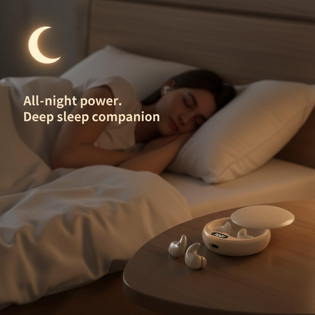 Micool Invisible Sleep Wireless Earphone, Ipx5 Waterproof Earbuds, Lightweight Sleep Headphones Bluetooth 5.3, Painless Sleeping Earphones for Sensitive Sleeper with Long Battery Life (Light Yellow)